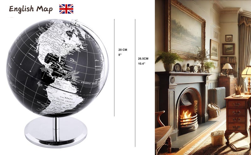 Exerz 8" World Globe Black - Stainless Steel Arc and Base - Educational/Geographic/Modern Desktop Decoration - Metallic Black - Image 2